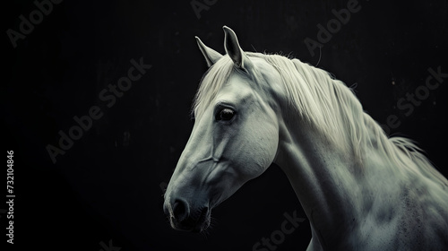 Beautiful white horse  on isolated black background