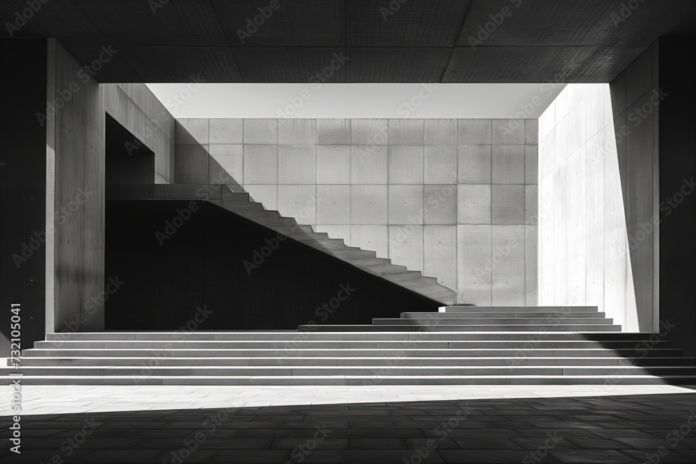 Obraz premium Stone Staircase: Brutalist Architecture, Black and White