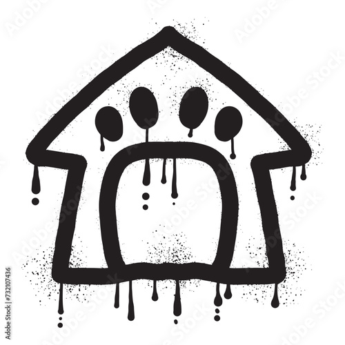 Dog kennel graffiti drawn with black spray paint