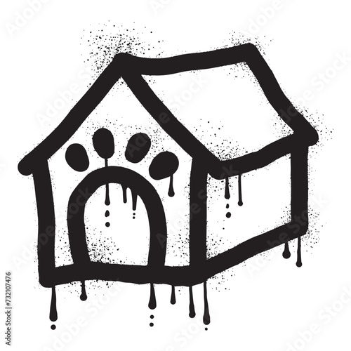 Dog kennel graffiti drawn with black spray paint