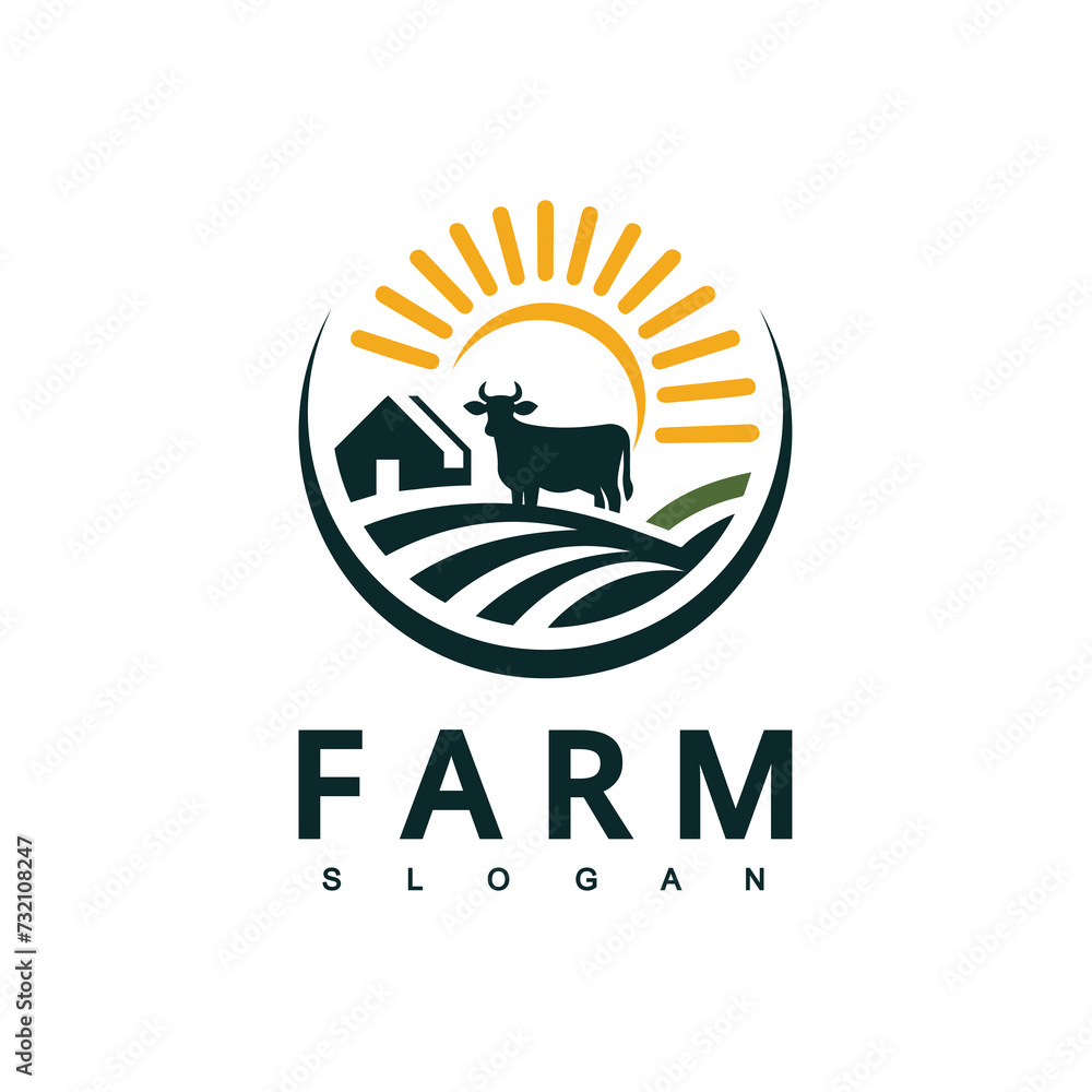 Cow Logo. Cow farm logo design vector. Vintage Cattle Angus Beef logo