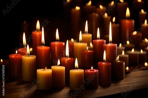 Set the mood with a solid background of candles adorning a rustic table, their soft glow lending warmth to the scene, beautifully captured by an HD camera, evoking a sense of tranquility and comfort