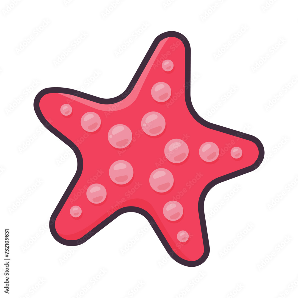 Red starfish. Sea inhabitants. View from above. Flat vector illustration. Red starfish. Sea inhabitants. View from above. Flat vector illustration.