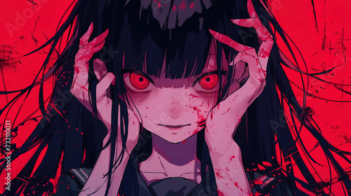portrait of a gothic vampire girl, anime style, manga, cute  outfit, emo, background, android wallpaper