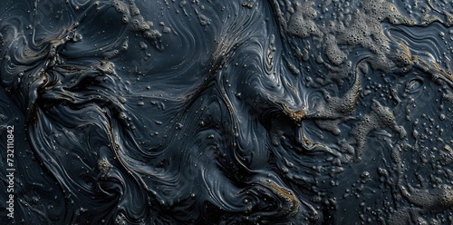 Environmental Crisis: Intricate Swirls of Oil Pollution on Water Surface © Irfanan