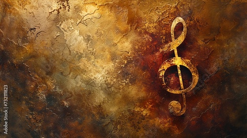 Artistic swirls around treble clef, earthy tones blend photo