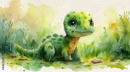 Watercolor cartoon cute little dinosaur © nataliia_ptashka