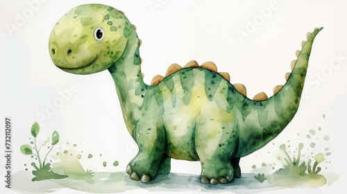 Fototapeta Naklejka Na Ścianę i Meble -  Watercolor cartoon cute little dinosaur