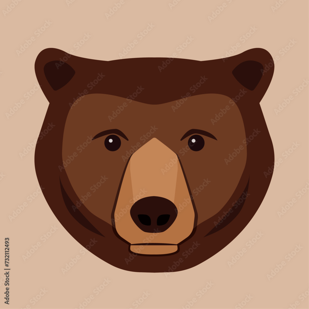 Brown bear face in modern, flat vector graphic style. Isolated bear head illustration. Brown bear face in modern, flat vector graphic style. Isolated bear head illustration.