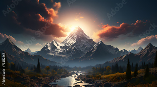 Stunning mountains, panoramic peaks PPT background