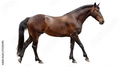 walking horse isolated on white, side view