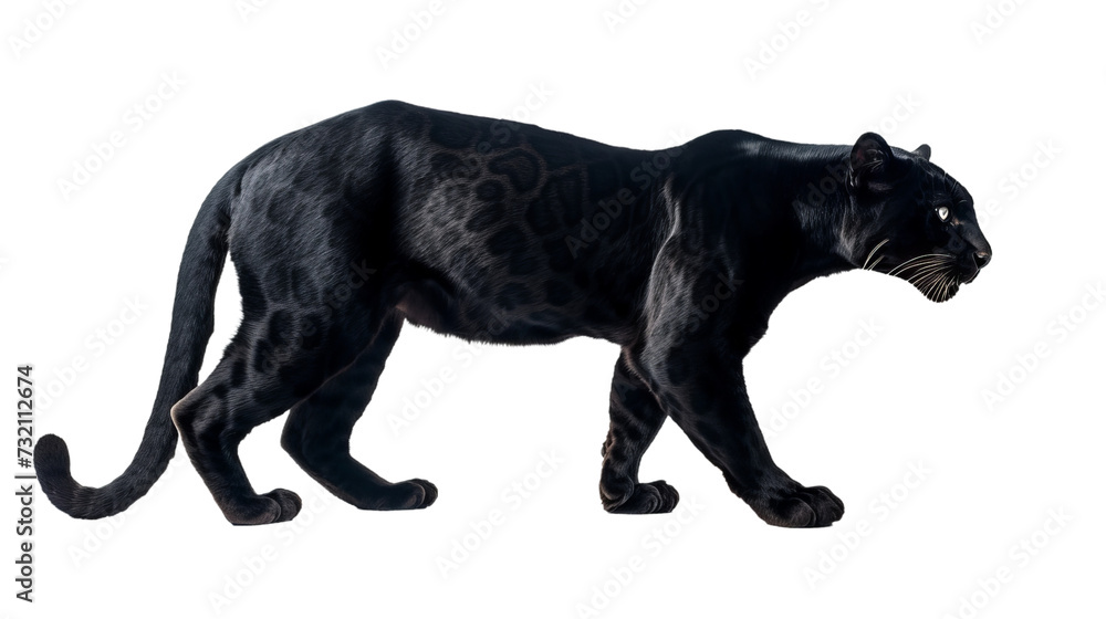 Fototapeta premium black panther cutout isolated on white, side view on transparent png background 