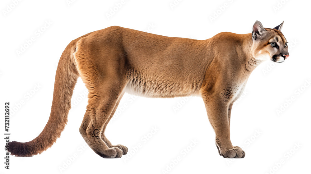 Poster Print puma cat cutout isolated on white side view on transparent png background 40x22.2 cm