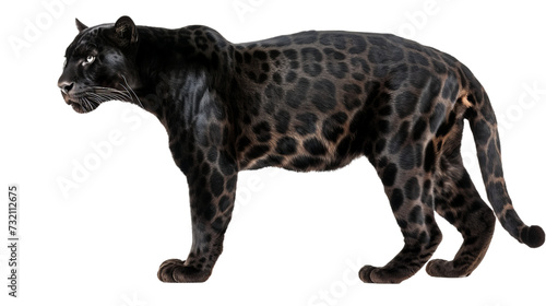 black panther cutout isolated on white, side view on transparent png background	