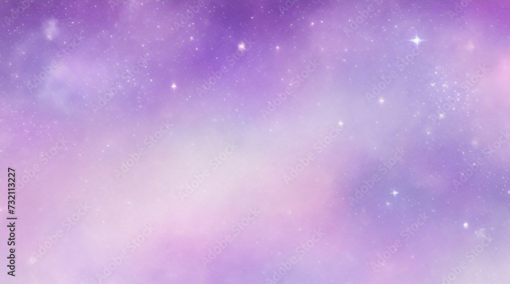 Fototapeta premium 紫色のユニコーンの背景。キラキラ星とボケ味を持つパステル水彩の空。ホログラフィック テクスチャを持つファンタジー銀河。魔法の大理石の空間。