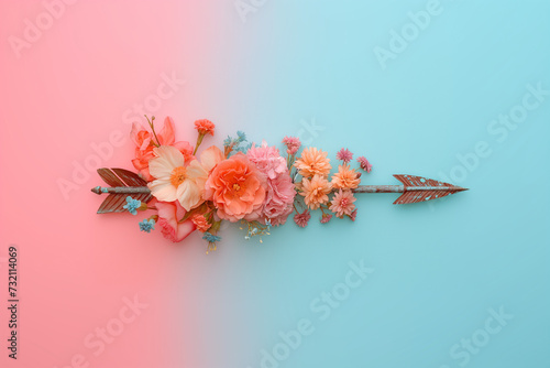 The concept of being in love.
Arrow with pastel flowers