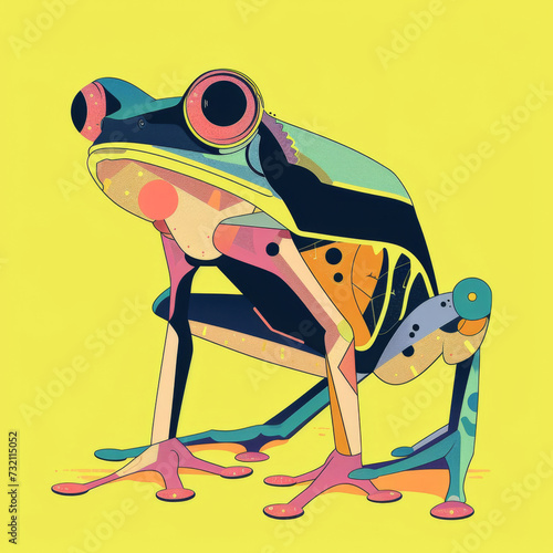 artwork portrays a frog in a modern, geometric style. t-shirt design, wall art design