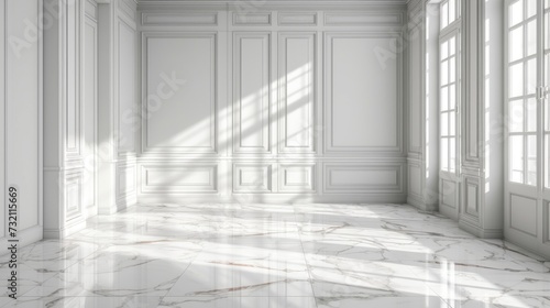 Bright spacious room. White marble elegance