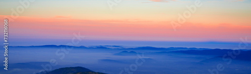 Sunrise. Karpach. Snezka. Sněžka.Giant Mountains. Mountains.Poland. Mountain peaks. Wildlife. fog in the mountains. © Liuda