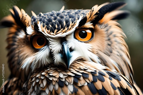 Close up of eagle owl with detailed face 