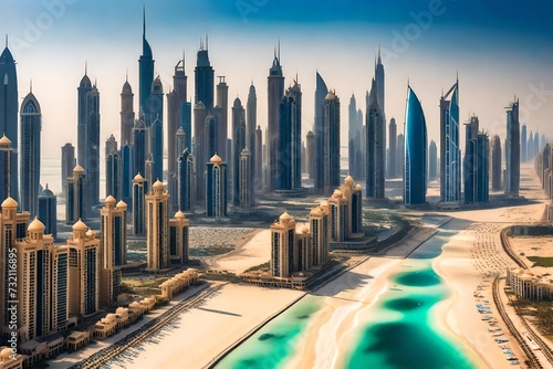 Dubai jumeirah beach with marina skyscrapers in UA
