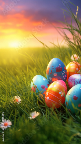 Colorful Easter Eggs Nestled in the Fresh Green Grass, wallpapers for smartphones