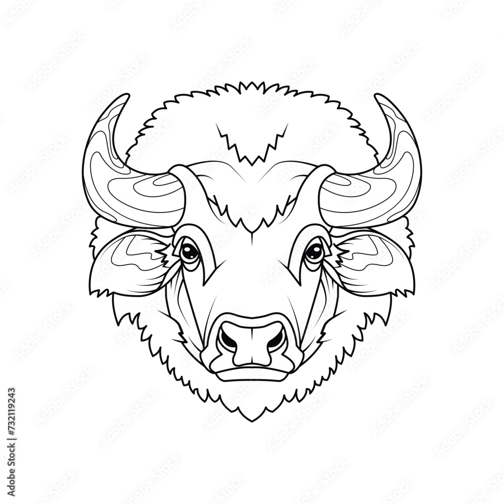 Hand drawn buffalo head outline illustration Hand drawn buffalo head outline illustration