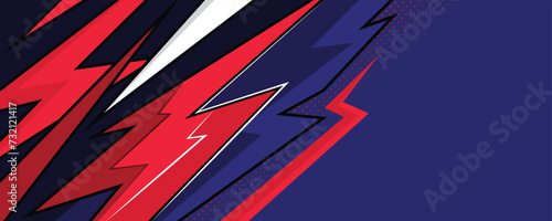 Abstract stylish sports background in red, white and blue colors with sharp geometric shapes.