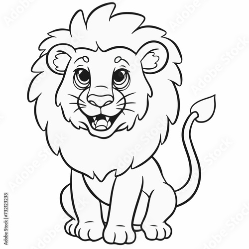 clean coloring book page of a lion black and white