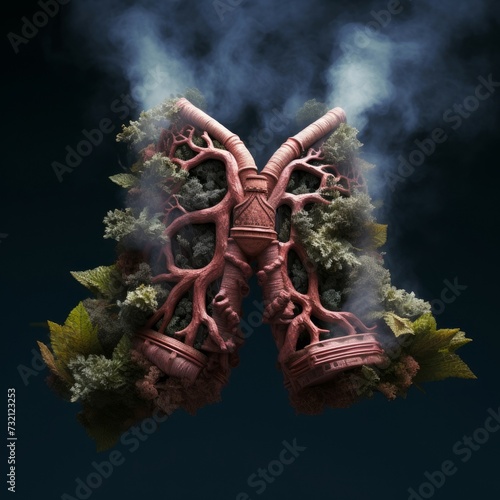 Unhealthy Lungs after smoking. Cigarette toxic. Generate Ai