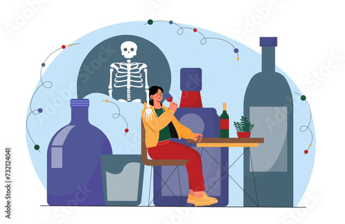 Woman with alcoholism vector concept