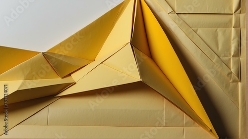 Yellow shaded abstract geometric pattern of paper folds in origami style from Generative AI