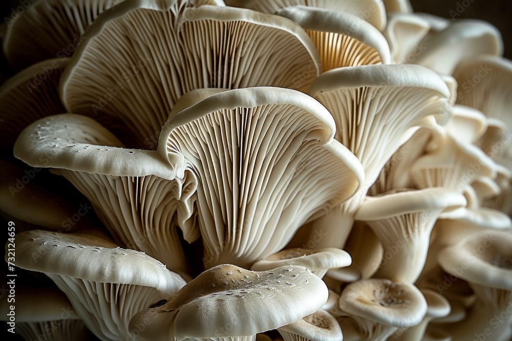 Mycelium with mushrooms, bottom view. Background with selective focus and copy space Mycelium with mushrooms, bottom view. Background with selective focus and copy space