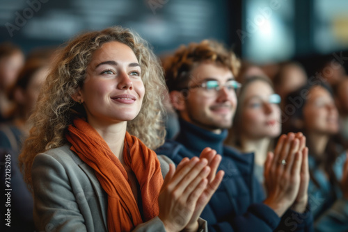 People applaud, applause in the hall. Background with selective focus and copy space