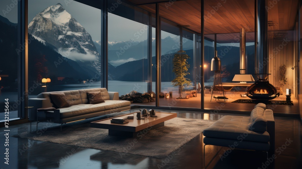 Fototapeta premium Modern living room created with Generative AI