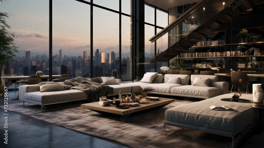 Modern living room created with Generative AI Modern living room created with Generative AI