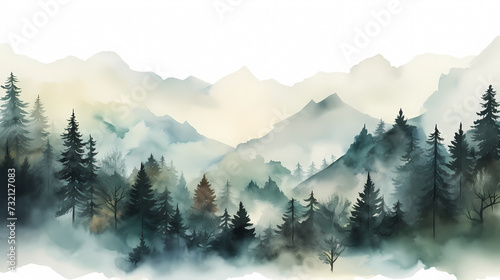 Forest landscape, exotic foggy forest