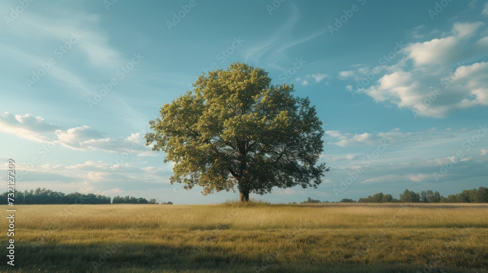 lonely tree in the field on a background of blue sky lonely tree in the field on a background of blue sky