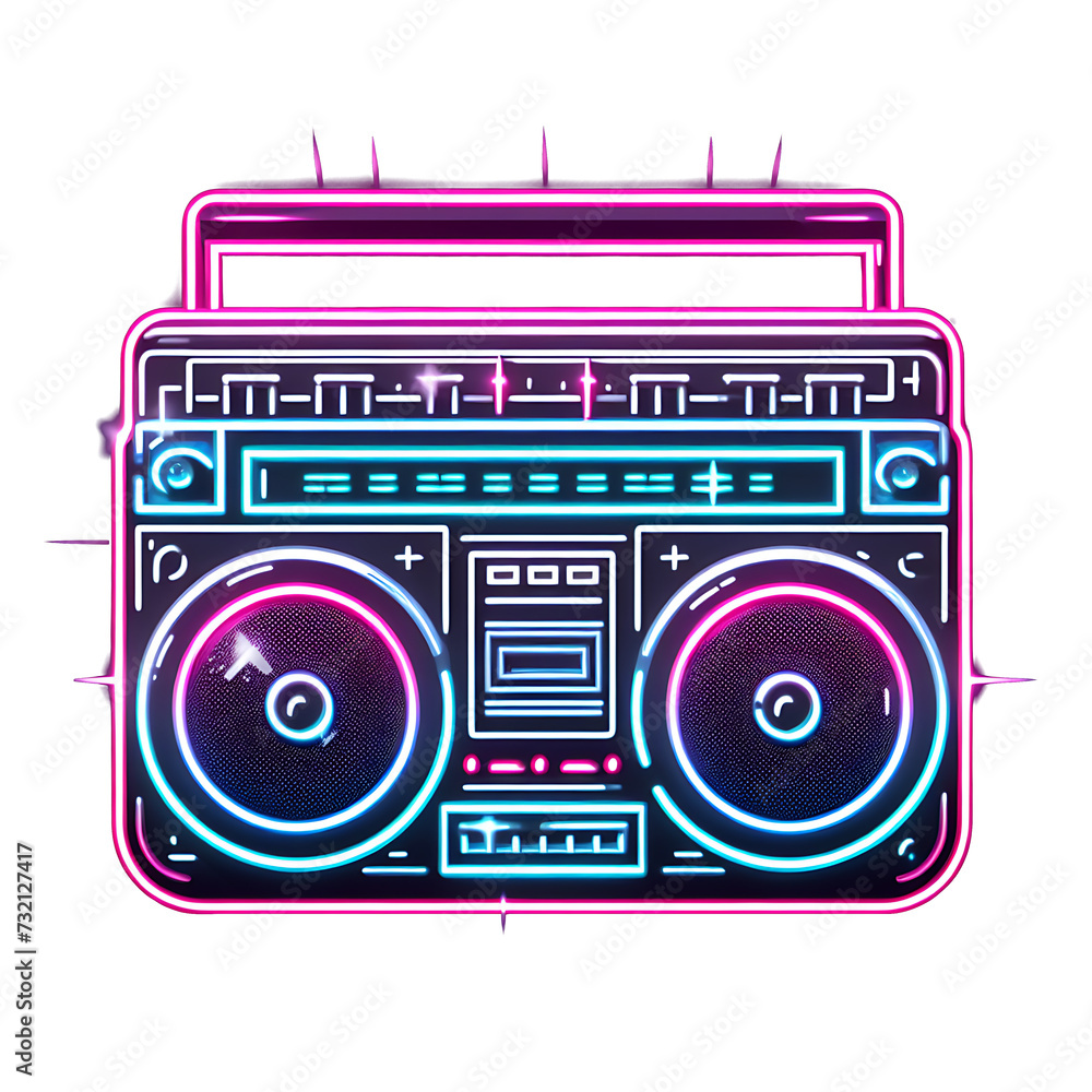 Fototapeta premium Neon retro Boombox illustration sticker