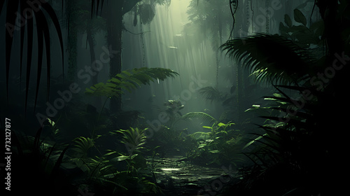 Forest landscape, exotic foggy forest © xuan