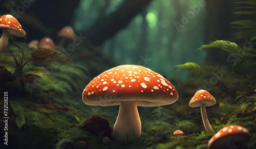 Magical Mushroom Wallpaper Landscape Enchanted Forest Art Wallpaper, Colorful glowing mushrooms in a mystical forest. 