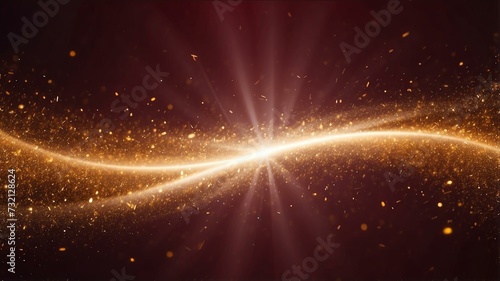 Asymmetric burgundy red light burst with rays and golden sparkles bokeh background from Generative AI