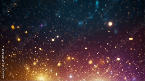 Asymmetric colorful light burst with rays and golden sparkles bokeh on space cosmos galaxy background from Generative AI