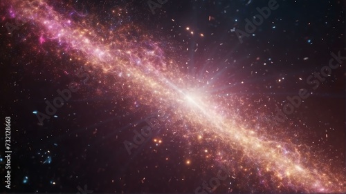 Asymmetric pink light burst with rays and golden sparkles bokeh on space cosmos galaxy background from Generative AI