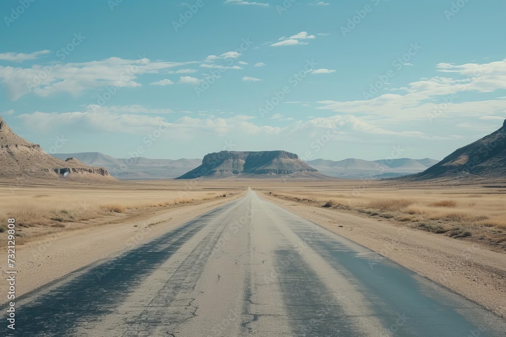 Empty asphalt road leading through a desert landscape Symbolizing adventure Exploration And the journey ahead Offering a sense of freedom and possibility