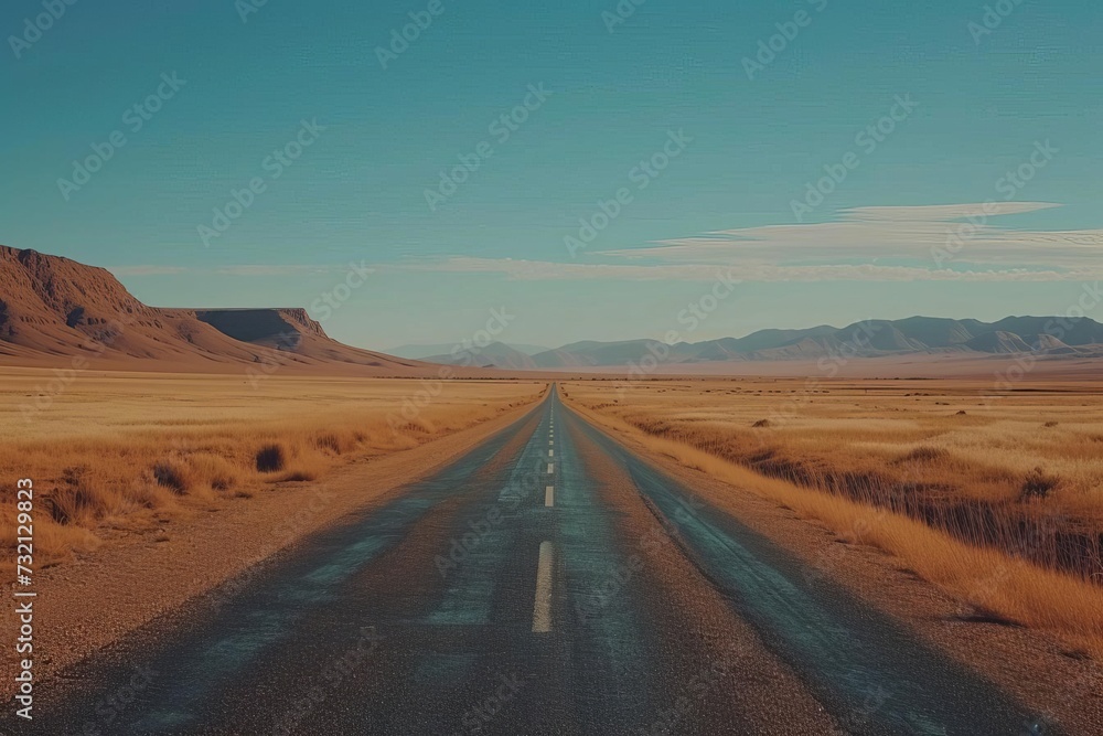 Empty asphalt road leading through a desert landscape Symbolizing adventure Exploration And the journey ahead Offering a sense of freedom and possibility Empty asphalt road leading through a desert landscape Symbolizing adventure Exploration And the journey ahead Offering a sense of freedom and possibility