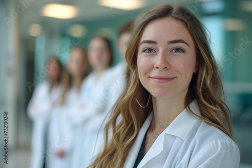 Portrait of a young healthcare student with her team Showcasing the future of medicine and the importance of medical education in a hospital setting