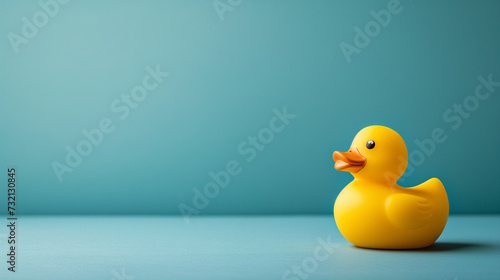 Yellow Rubber Duck Sitting on Blue Surface