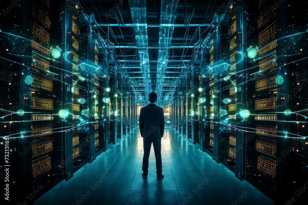 Secure Man data center. Worker computer. Generate Ai Secure Man data center. Worker computer. Generate Ai
