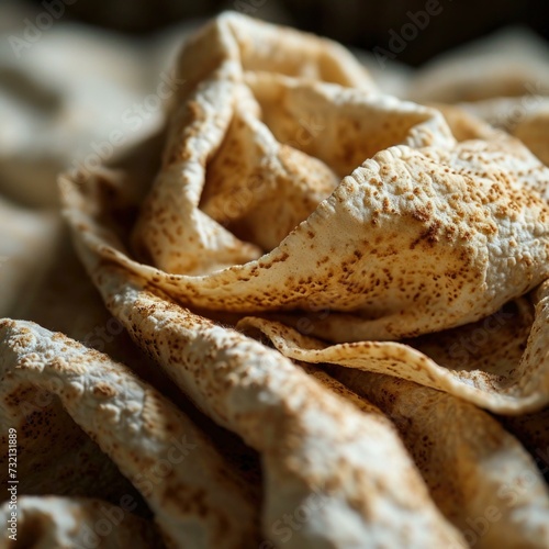 A stack of a pitta bread, freshly baked and ready to eat. Generative AI.